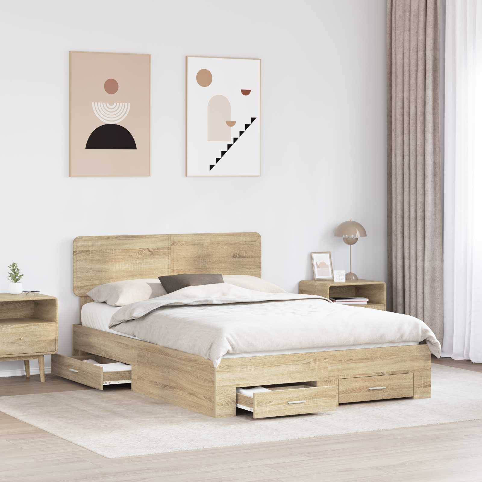 Struttura del letto con testiera Rovere Sonoma 140 x 190 cm | homemem39