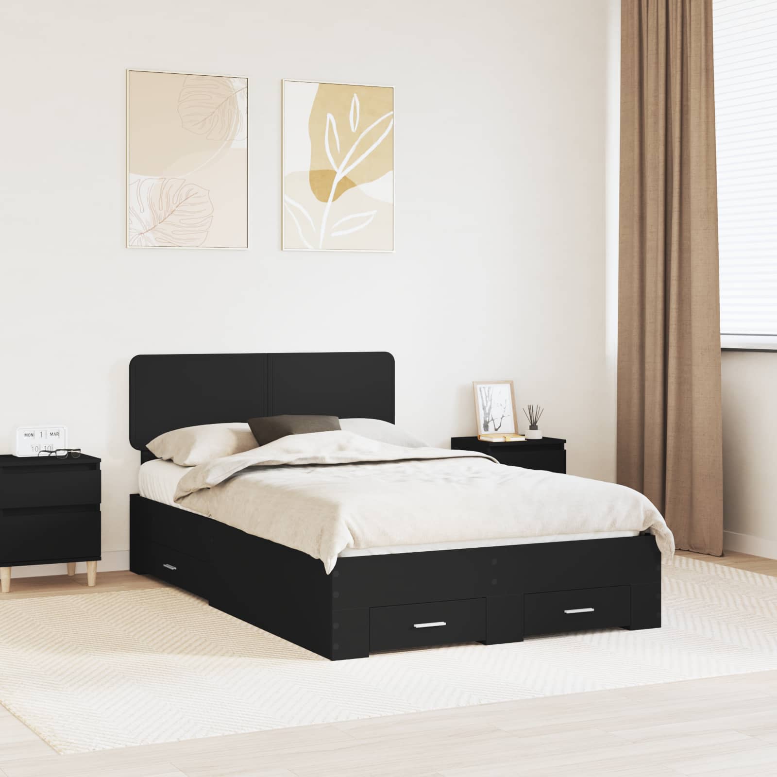 Struttura del letto Nero 135 x 190 cm Legno multistrato | homemem39
