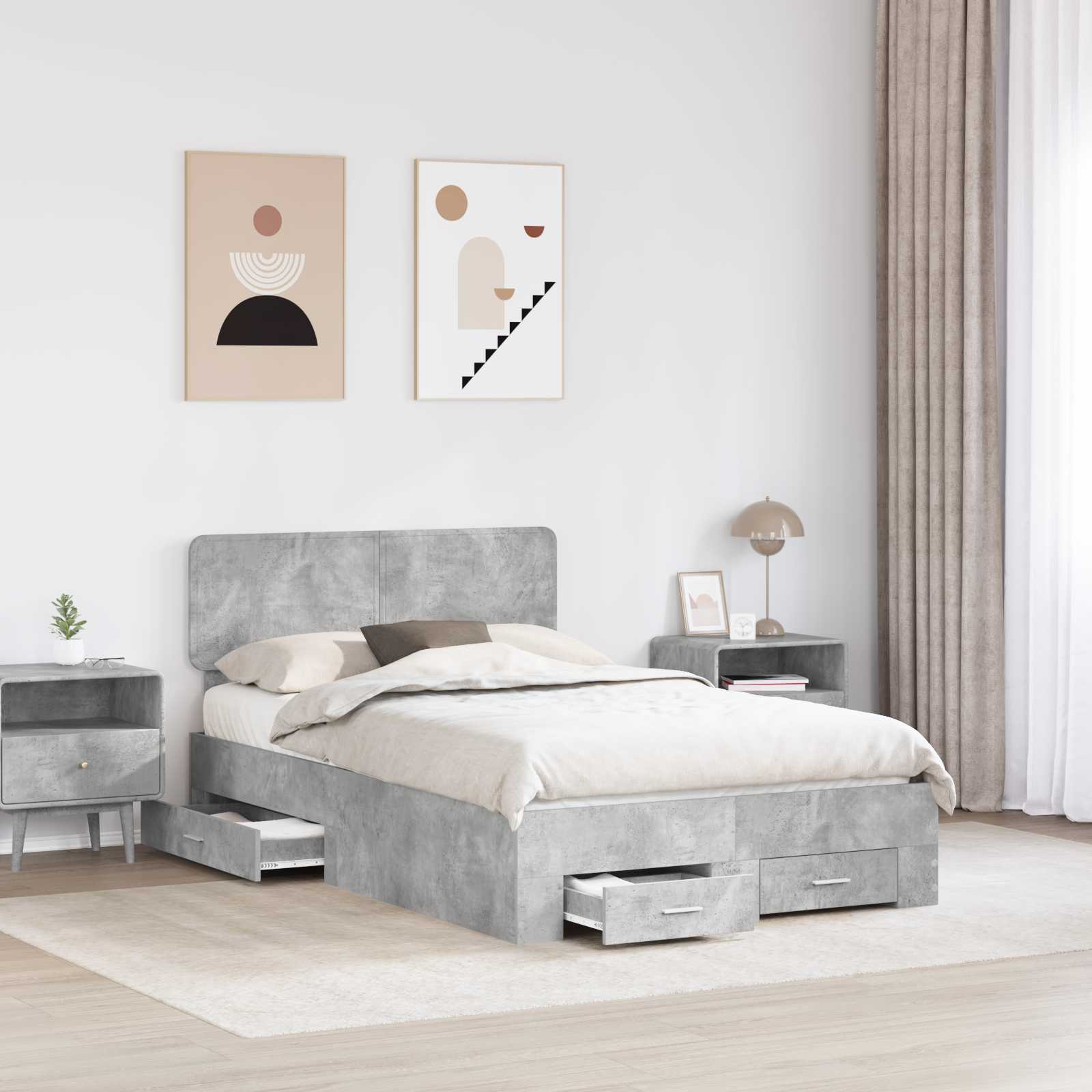 Struttura del letto con testiera Grigio cemento 135 x 190 cm | homemem39