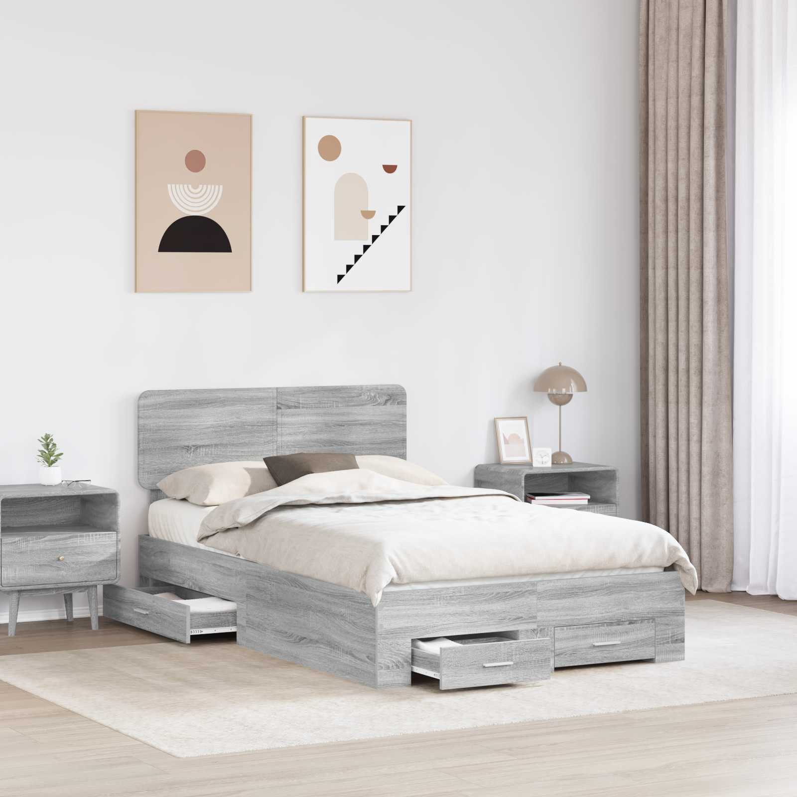Struttura del letto con testiera Grigio Sonoma 135 x 190 cm | homemem39