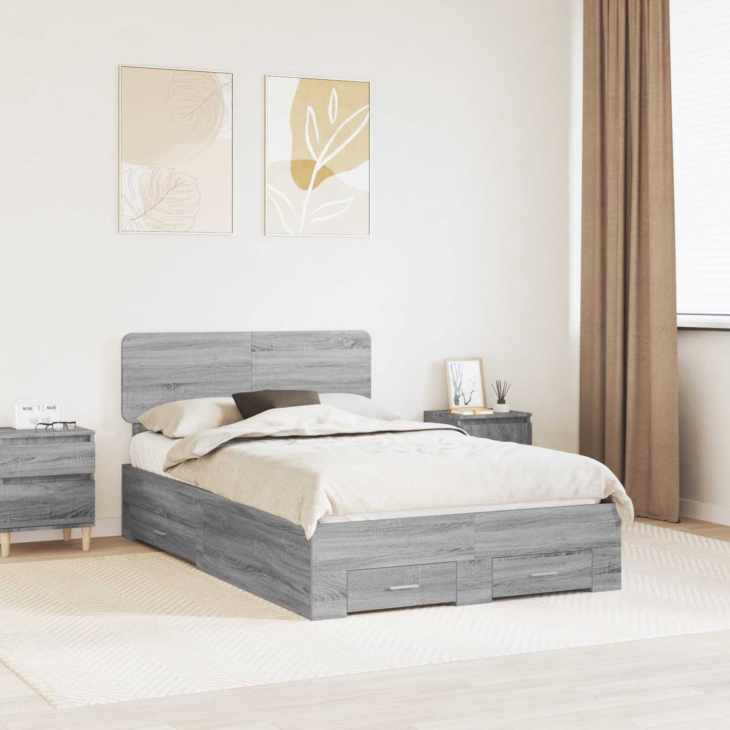 Struttura del letto con testiera Grigio Sonoma 120 x 190 cm | homemem39
