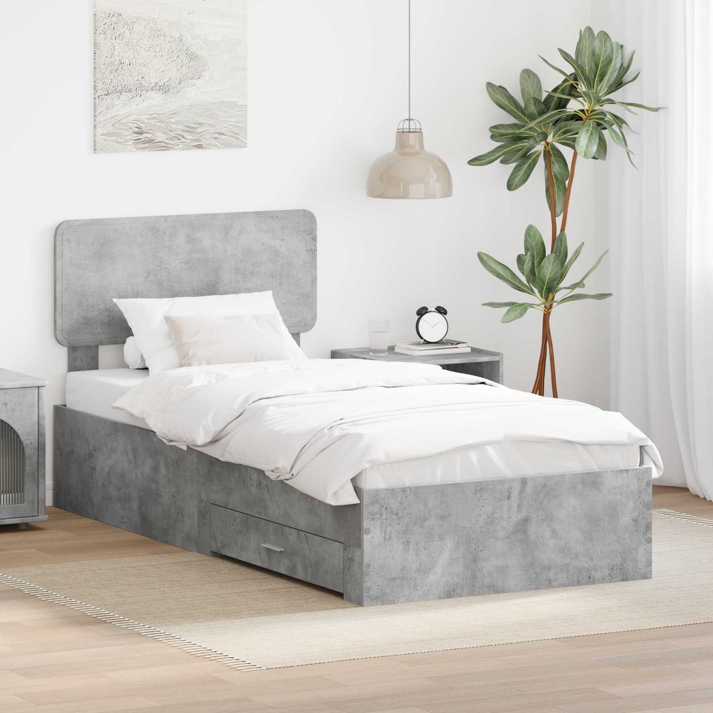 Struttura del letto con testiera Grigio cemento 100 x 200 cm | homemem39
