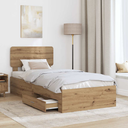 Struttura del letto con cassetto Rovere artigianale 90 x 200 cm | homemem39