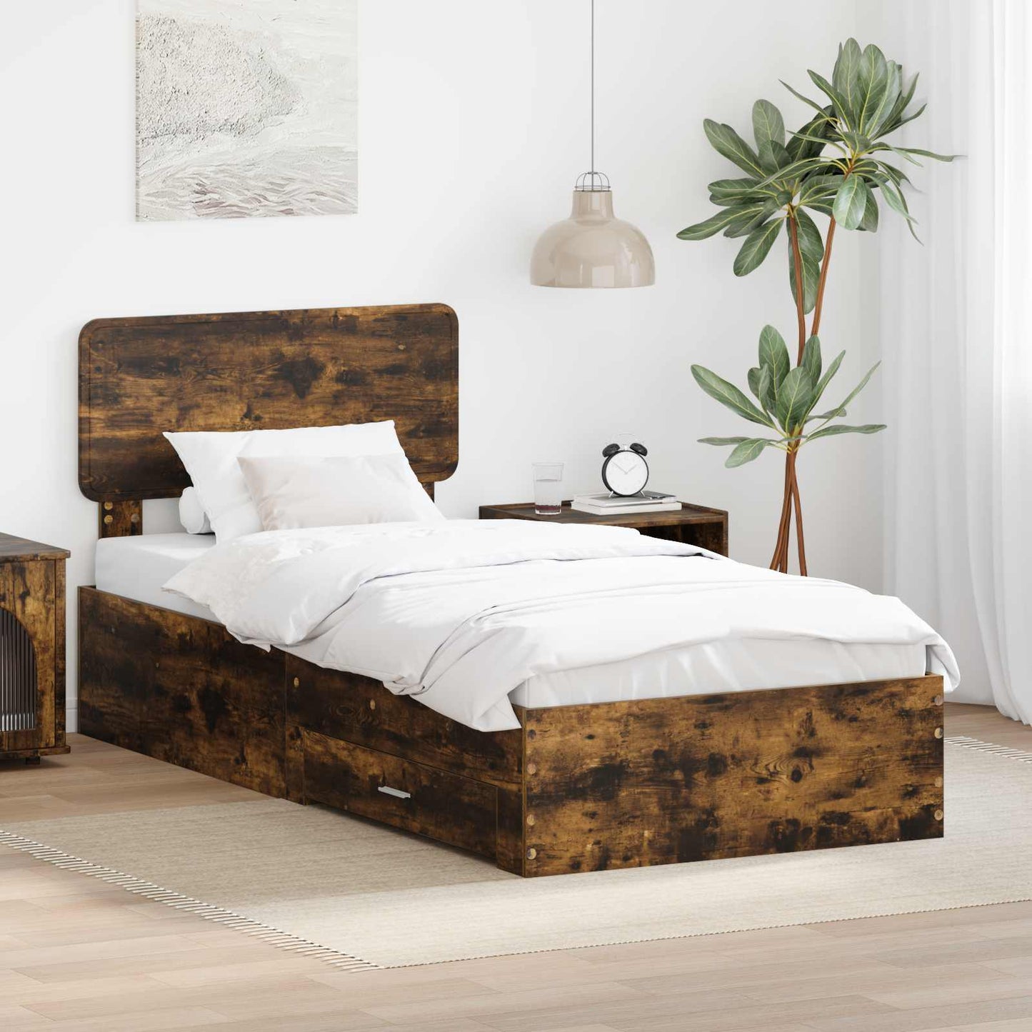 Struttura del letto Rovere fumé 90 x 190 cm Legno multistrato | homemem39