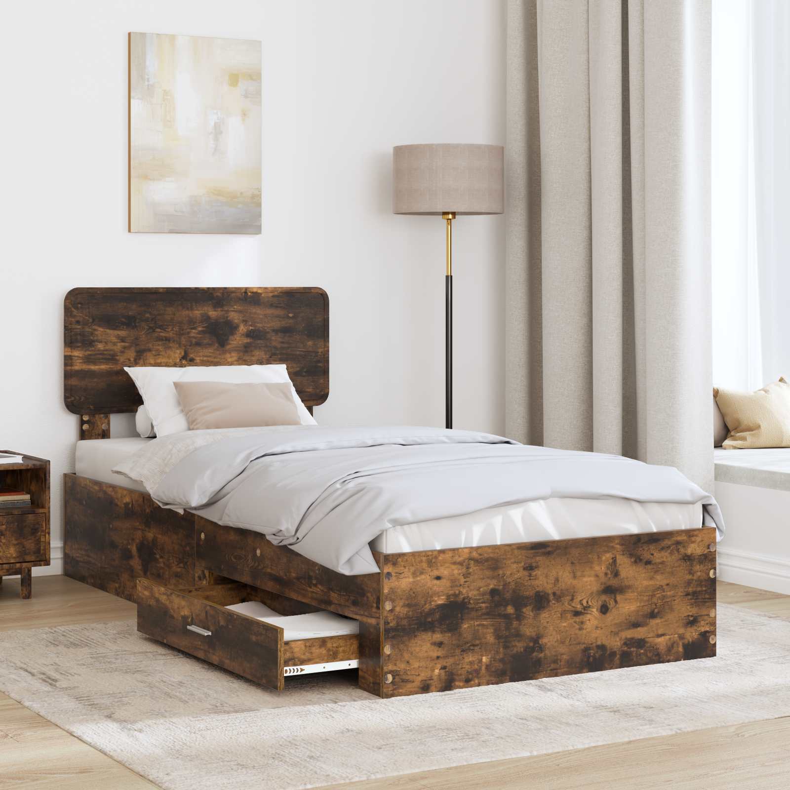 Struttura del letto Rovere fumé 90 x 190 cm Legno multistrato | homemem39