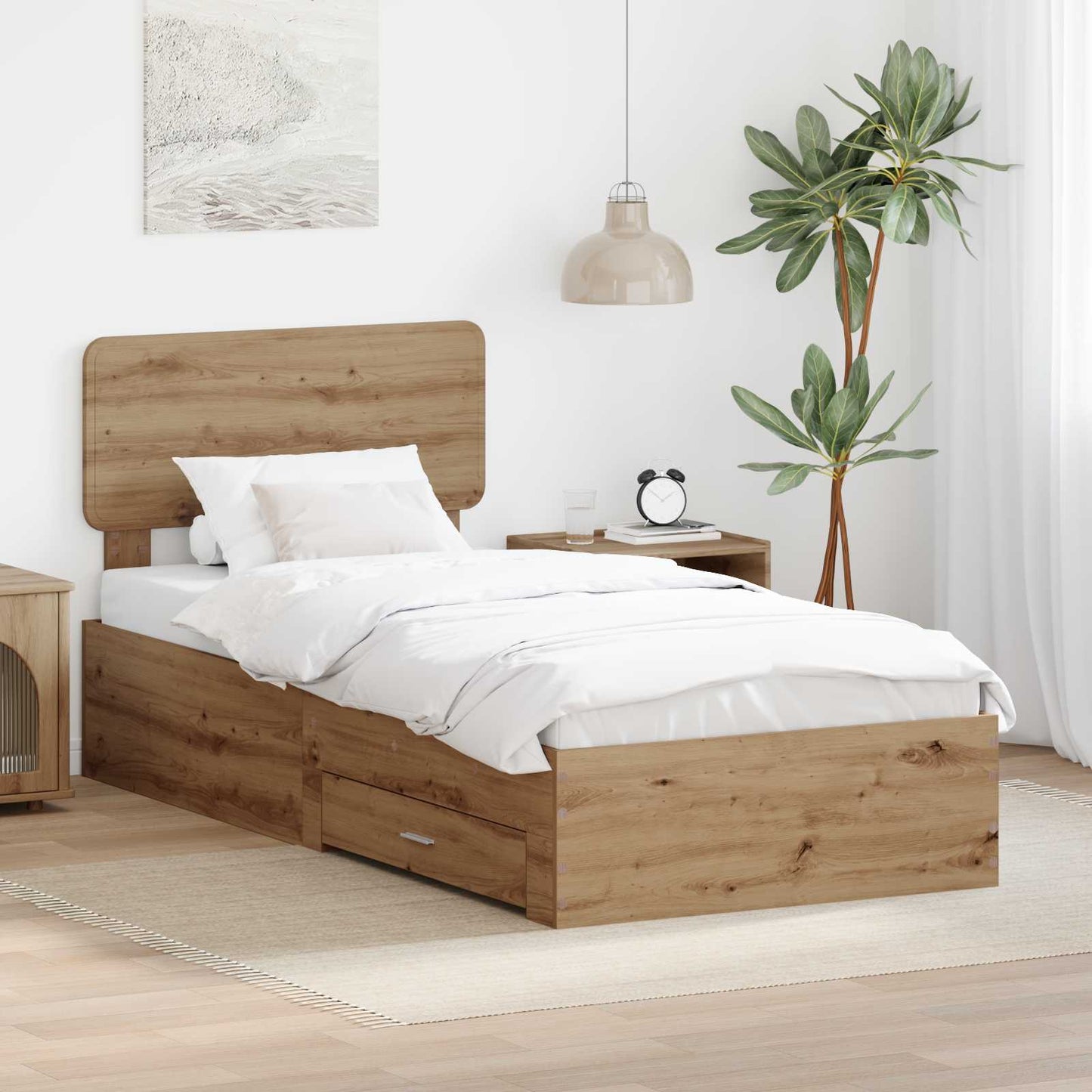 Struttura del letto con cassetto Rovere artigianale 90 x 190 cm