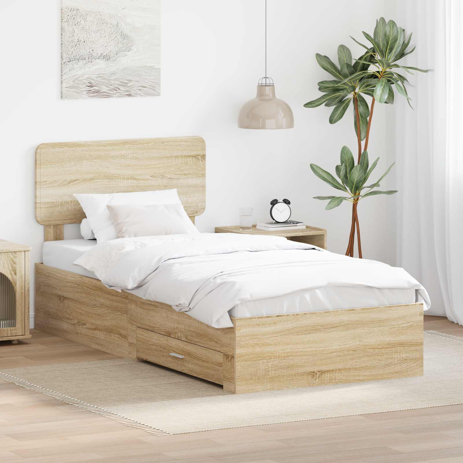 Struttura del letto Rovere Sonoma 75 x 190 cm Legno multistrato | homemem39