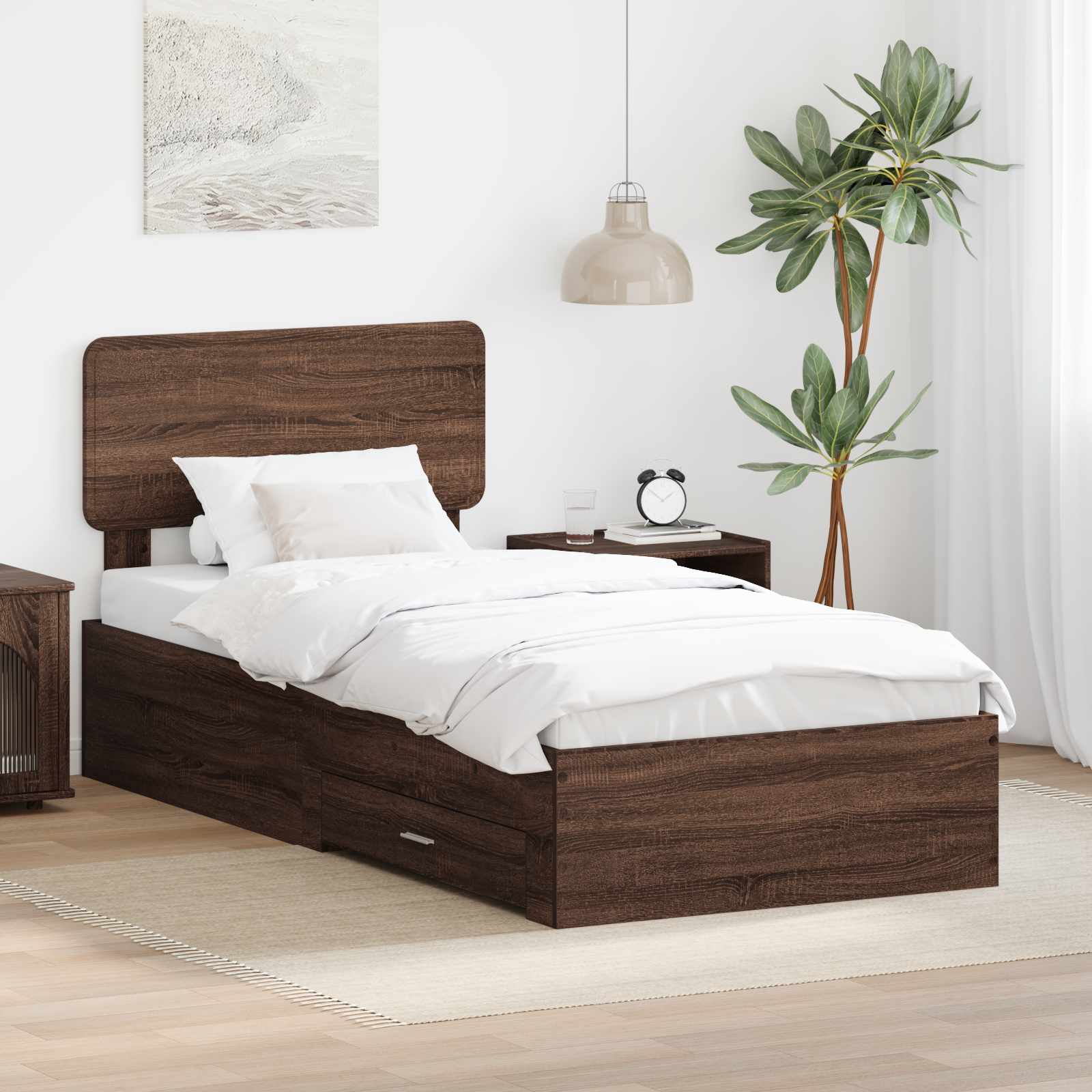 Struttura del letto con testiera Rovere Marrone 75 x 190 cm | homemem39