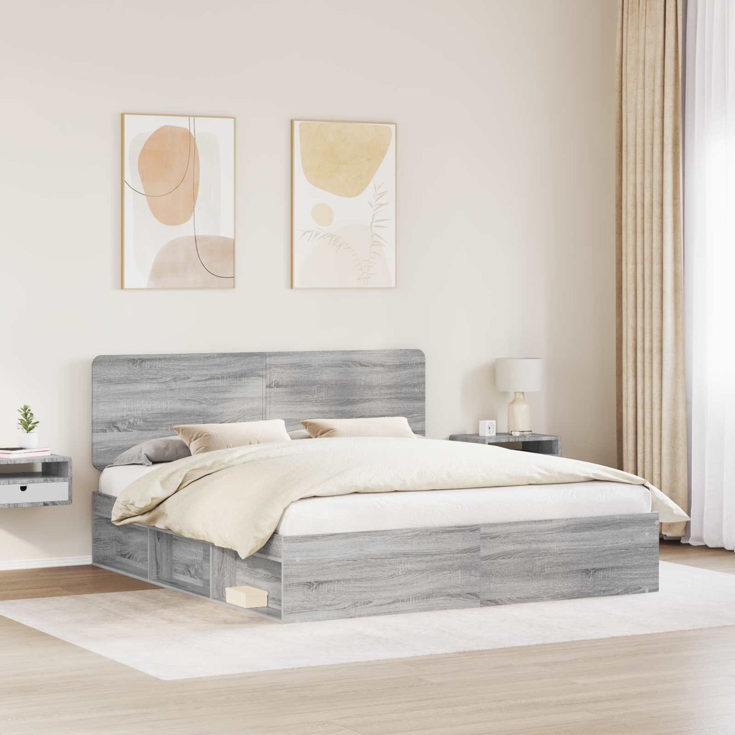 Struttura del letto Grigio Sonoma 200 x 200 cm Pino massello | homemem39