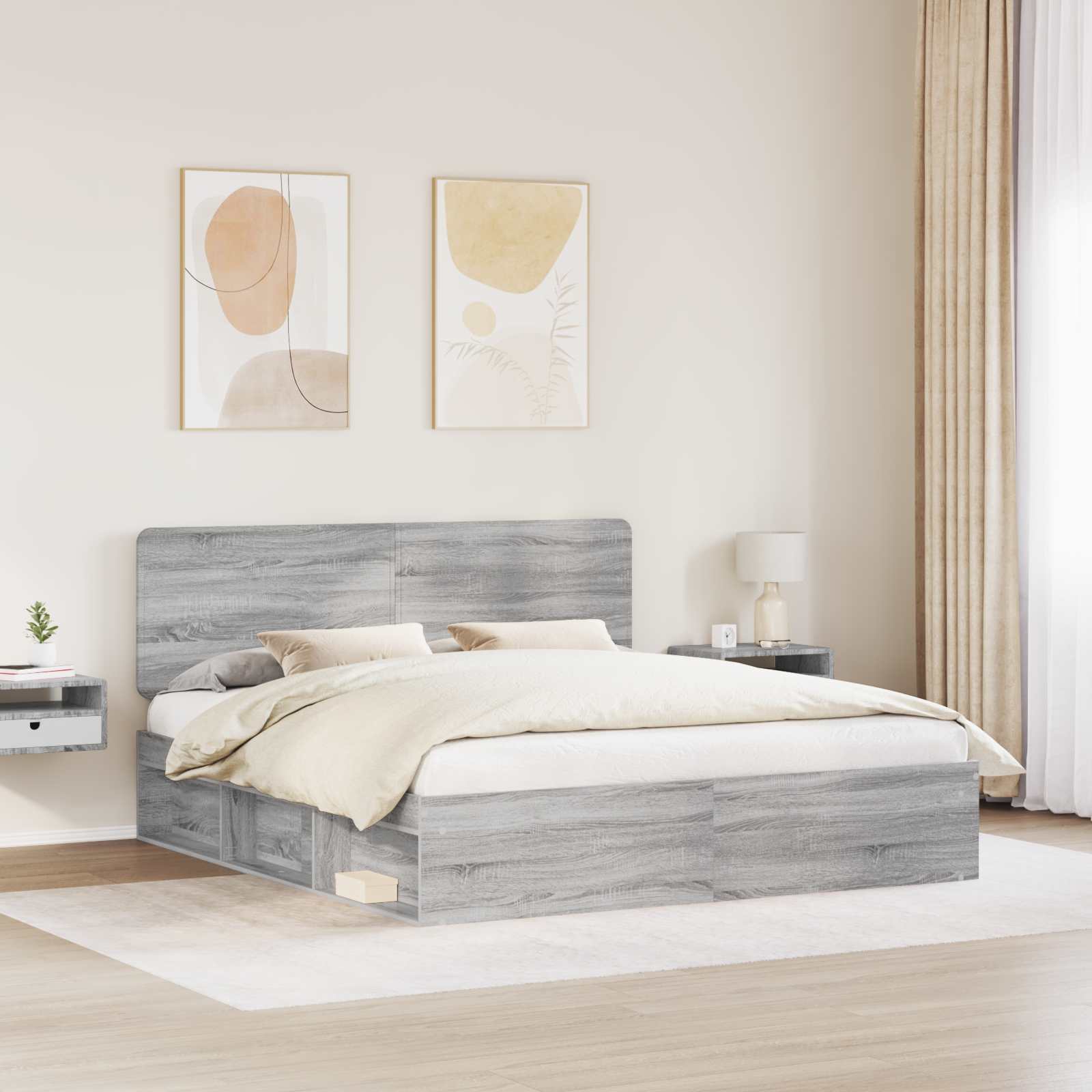 Struttura del letto Grigio Sonoma 200 x 200 cm Pino massello | homemem39
