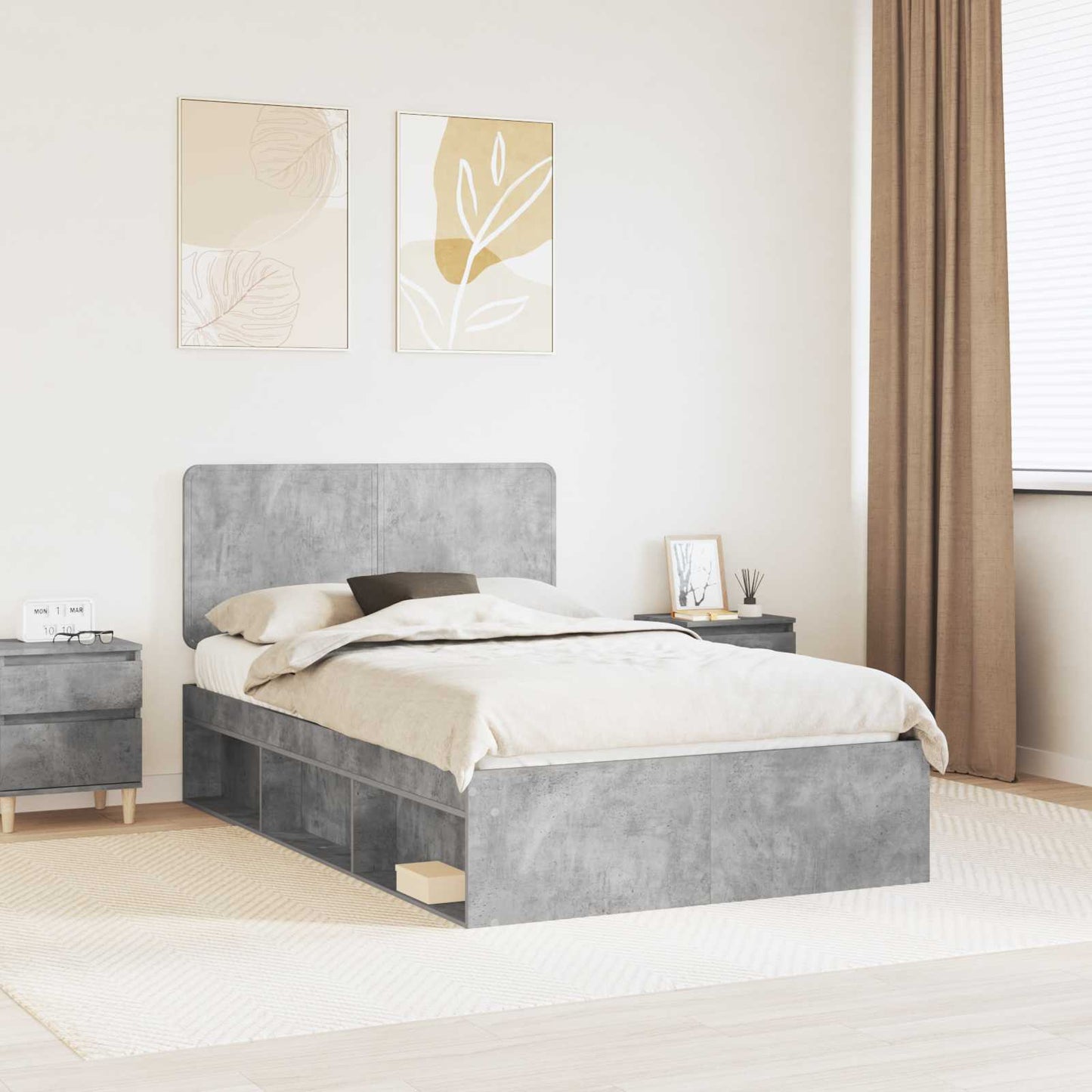 Struttura del letto Grigio Concretè 135 x 190 cm Pino massello | homemem39