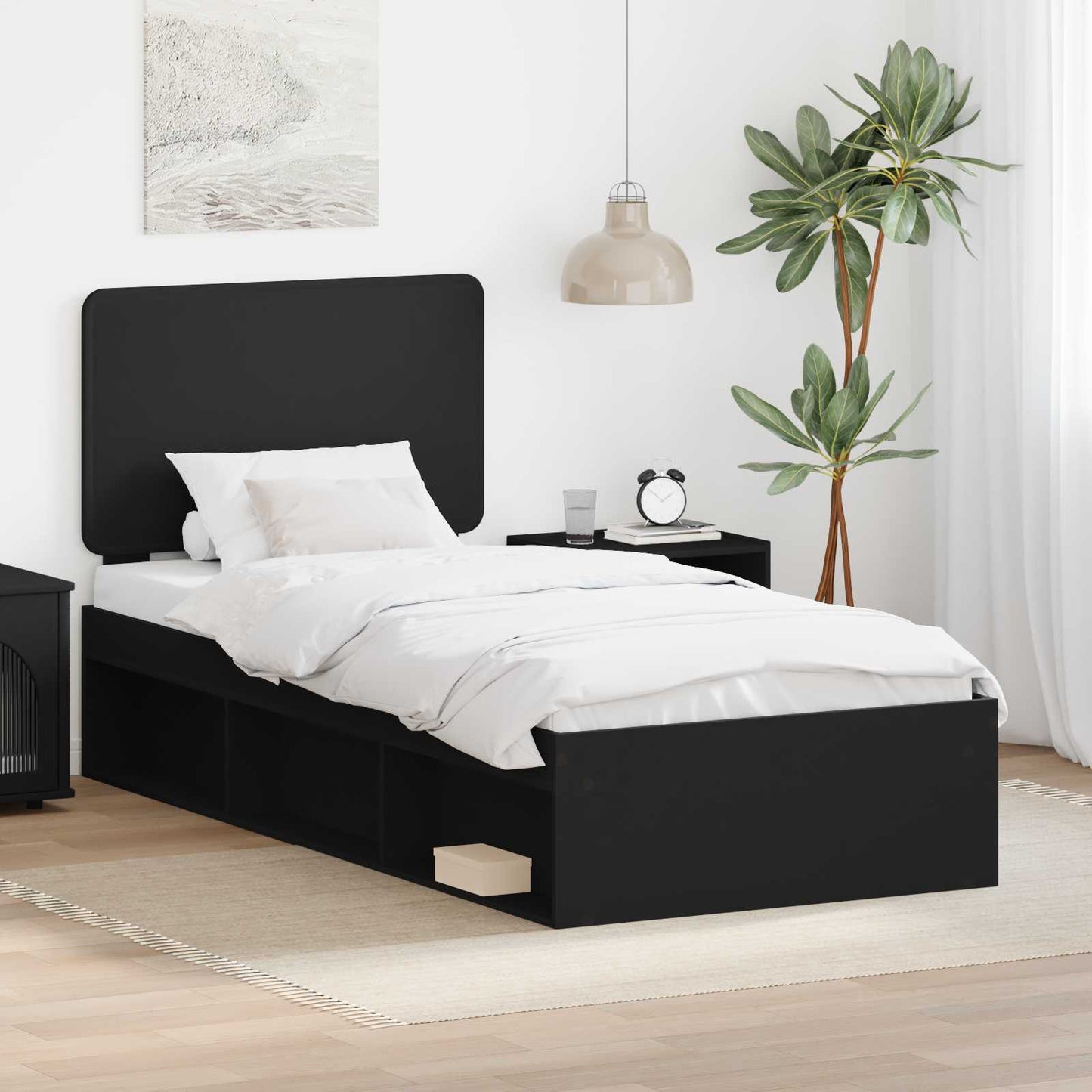 Struttura del letto con testiera Nero 90 x 200 cm Pino massello | homemem39