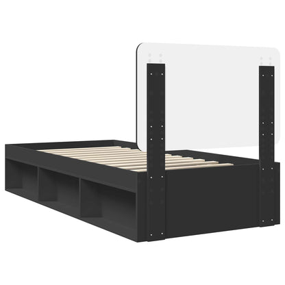 Struttura del letto con testiera Nero 90 x 200 cm Pino massello | homemem39