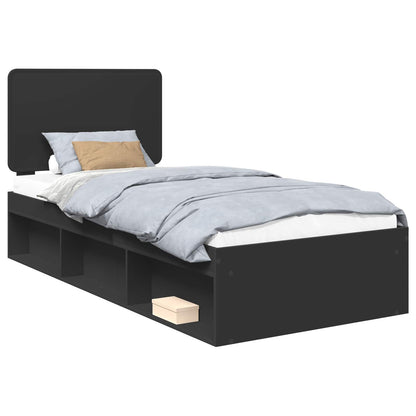 Struttura del letto con testiera Nero 90 x 190 cm Pino massello | homemem39