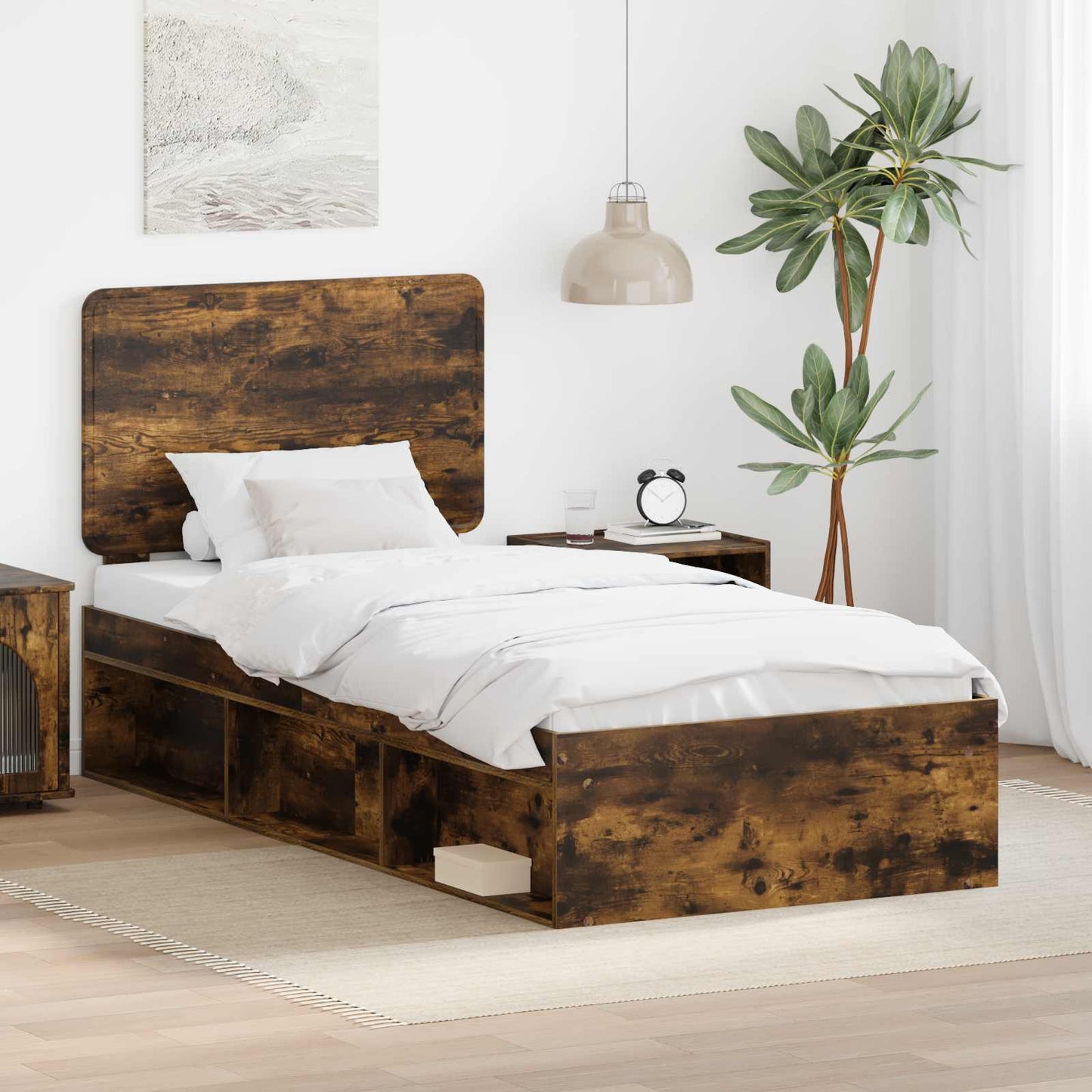 Struttura del letto Rovere fumé 90 x 190 cm Pino massello | homemem39