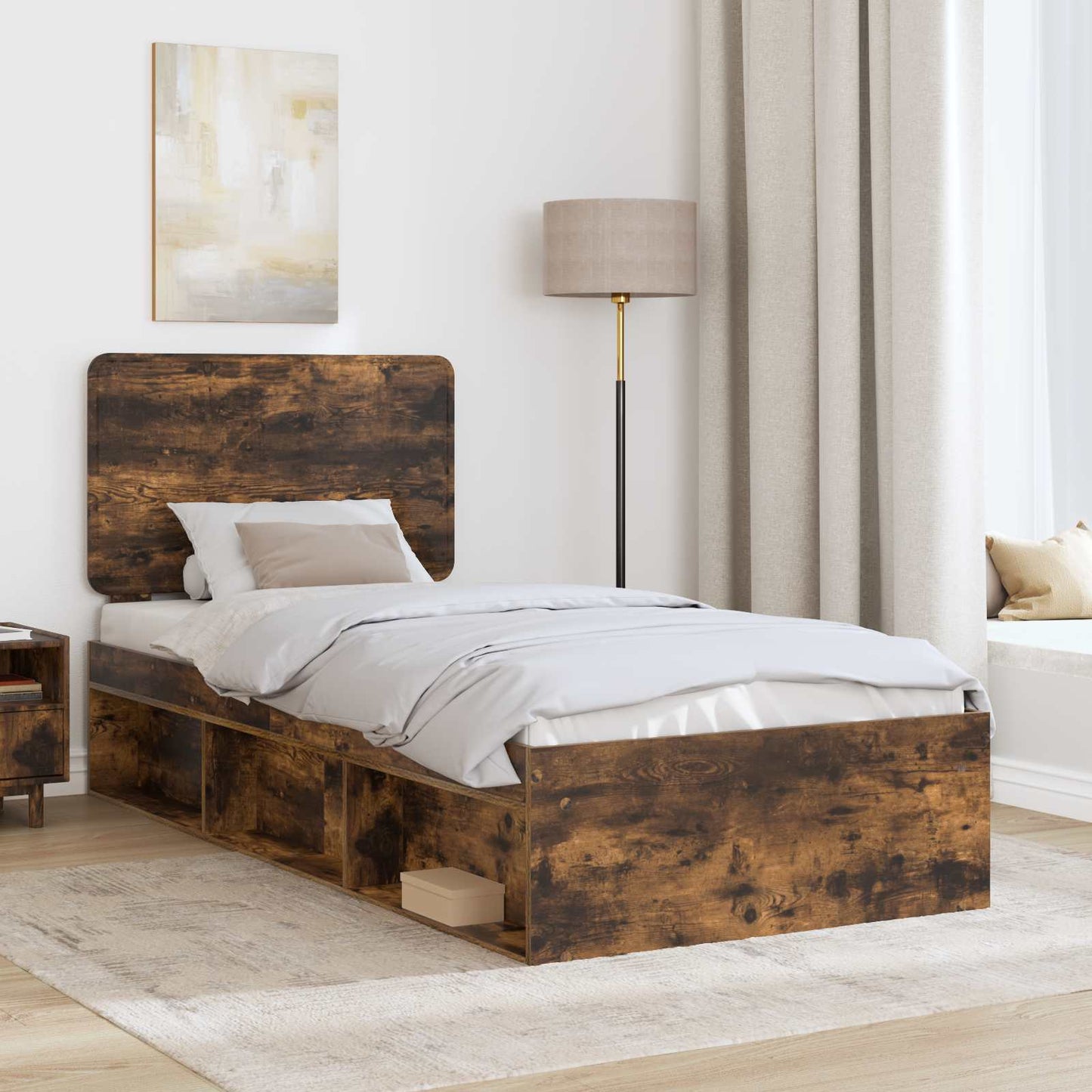 Struttura del letto Rovere fumé 90 x 190 cm Pino massello | homemem39