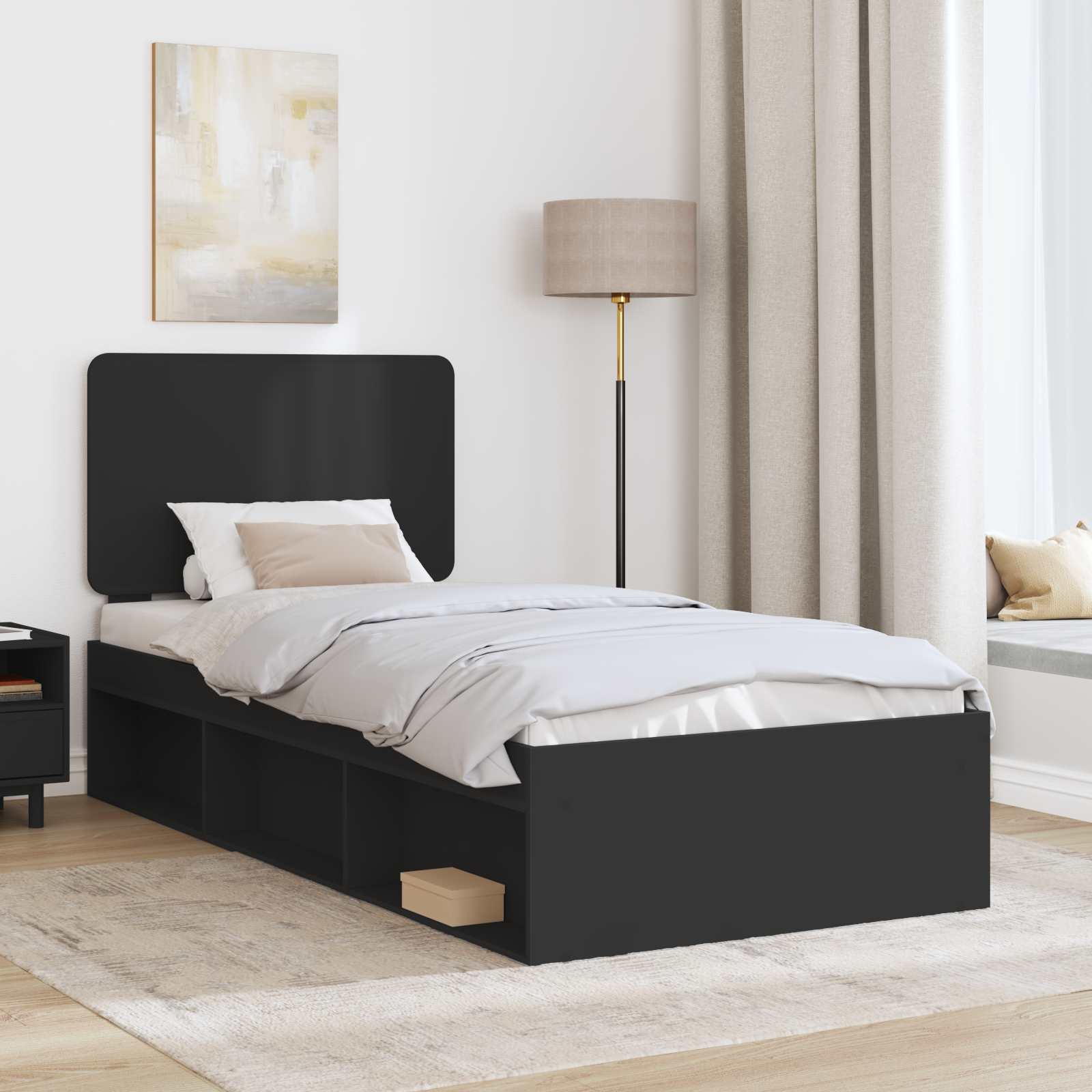 Struttura del letto con testiera Nero 75 x 190 cm Pino massello | homemem39