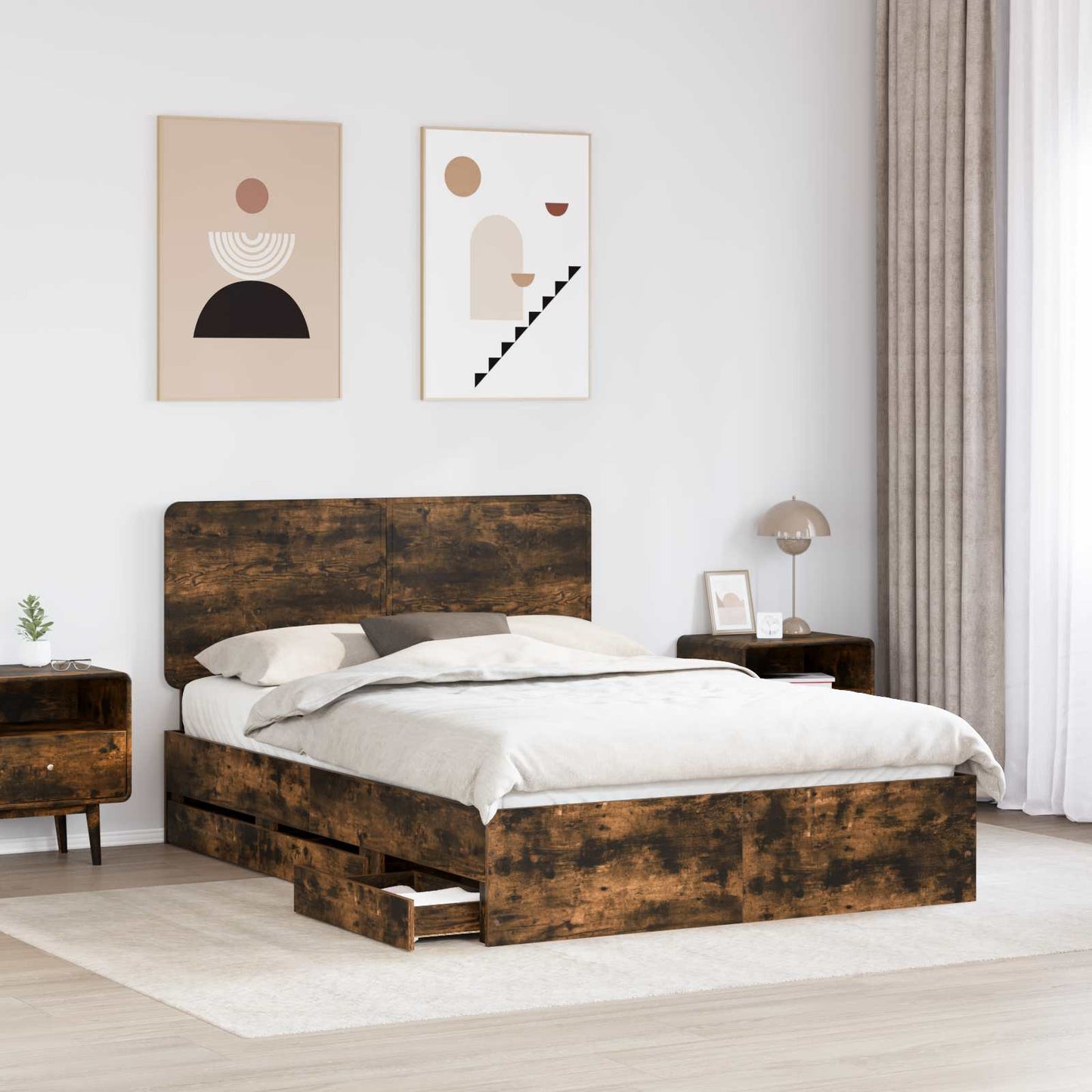 Struttura del letto con cassetto Rovere fumé 140 x 190 cm