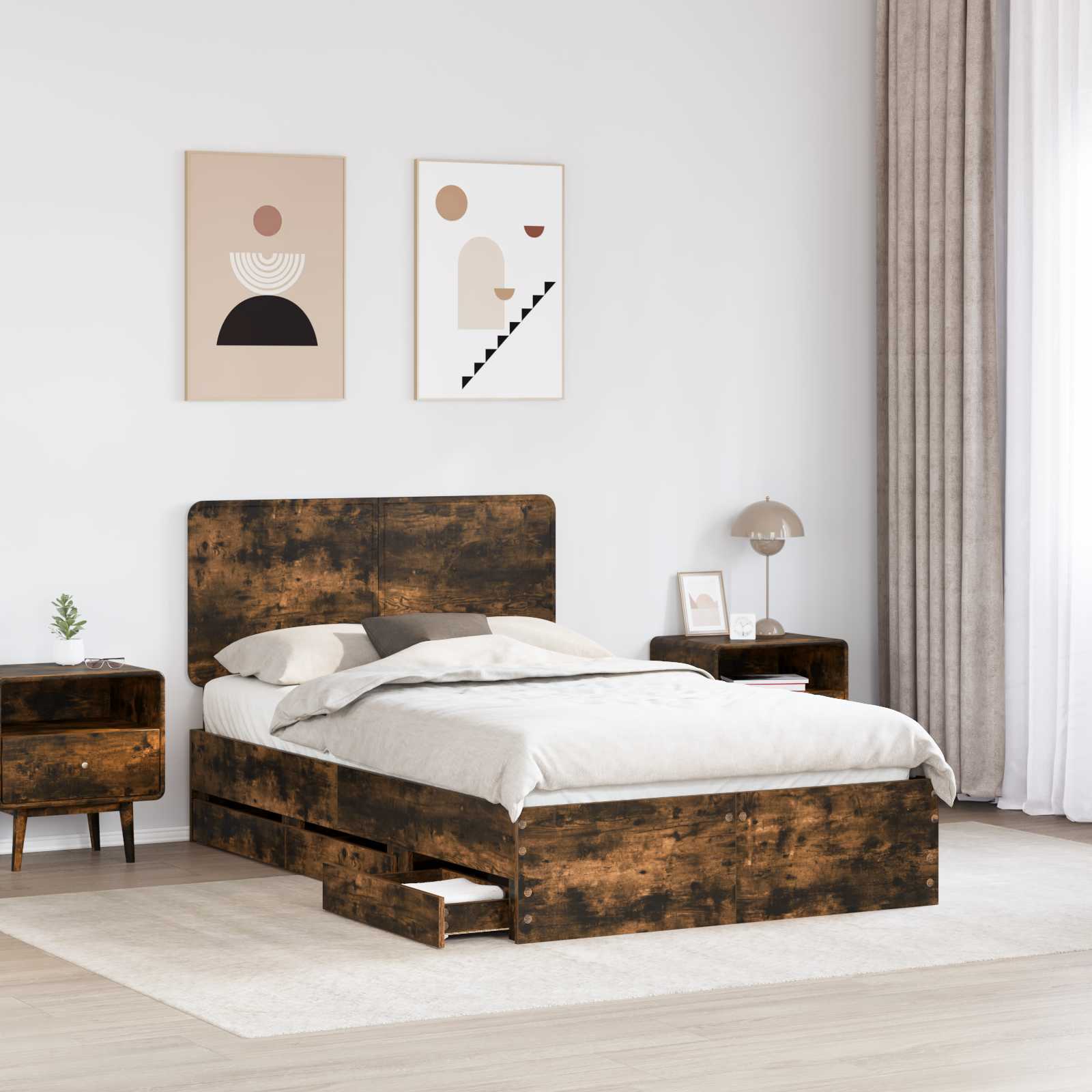Struttura del letto con cassetto Rovere fumé 135 x 190 cm | homemem39