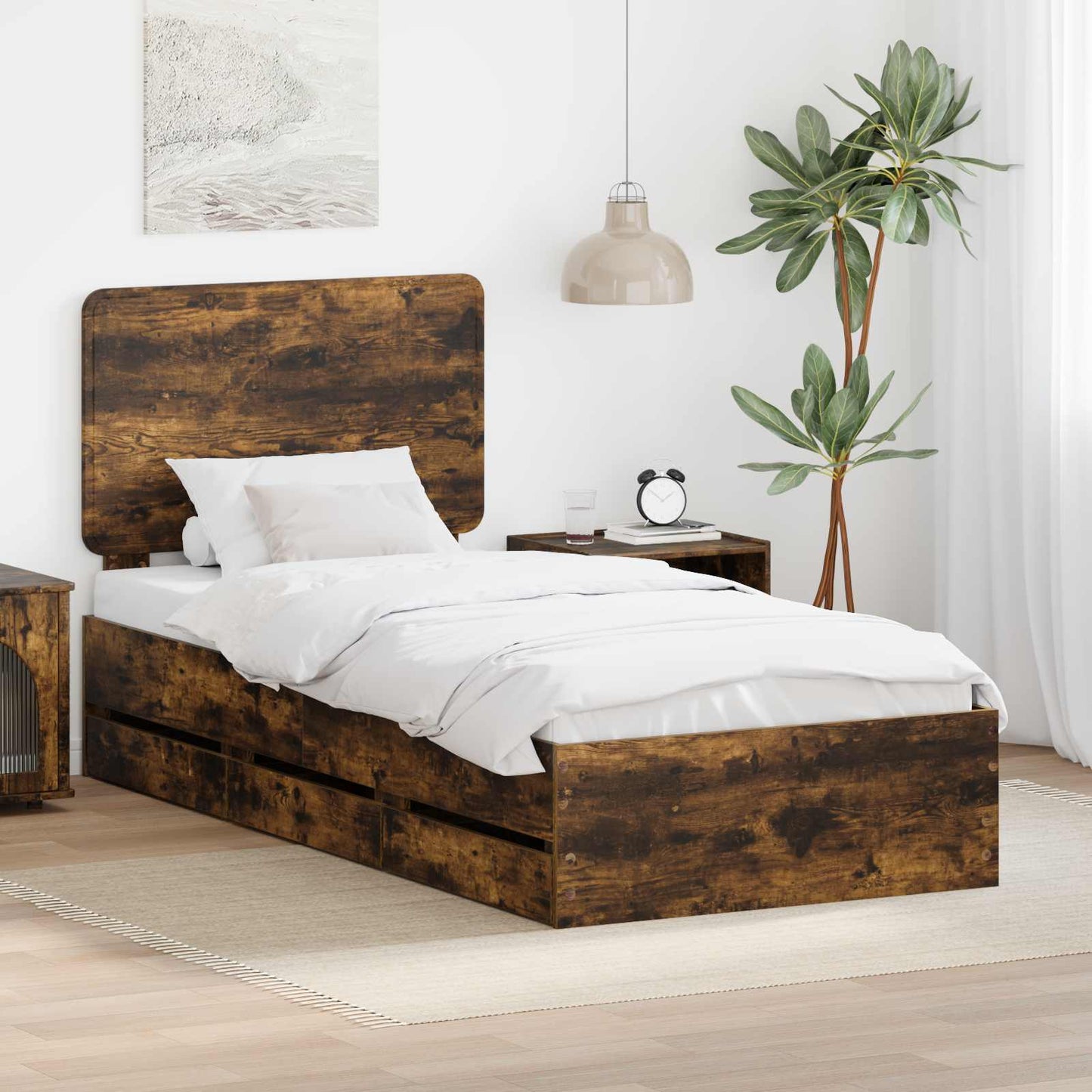 Struttura del letto con cassetto Rovere fumé 75 x 190 cm | homemem39