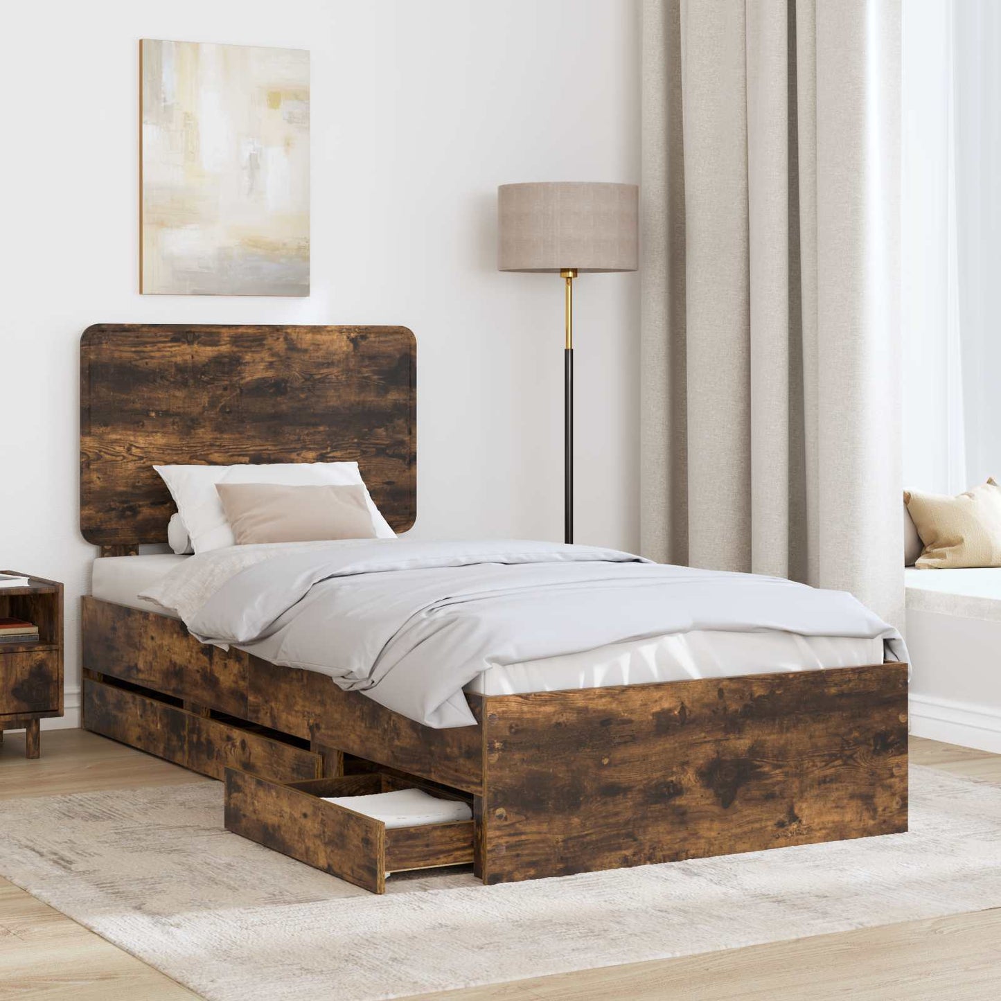 Struttura del letto con cassetto Rovere fumé 75 x 190 cm | homemem39