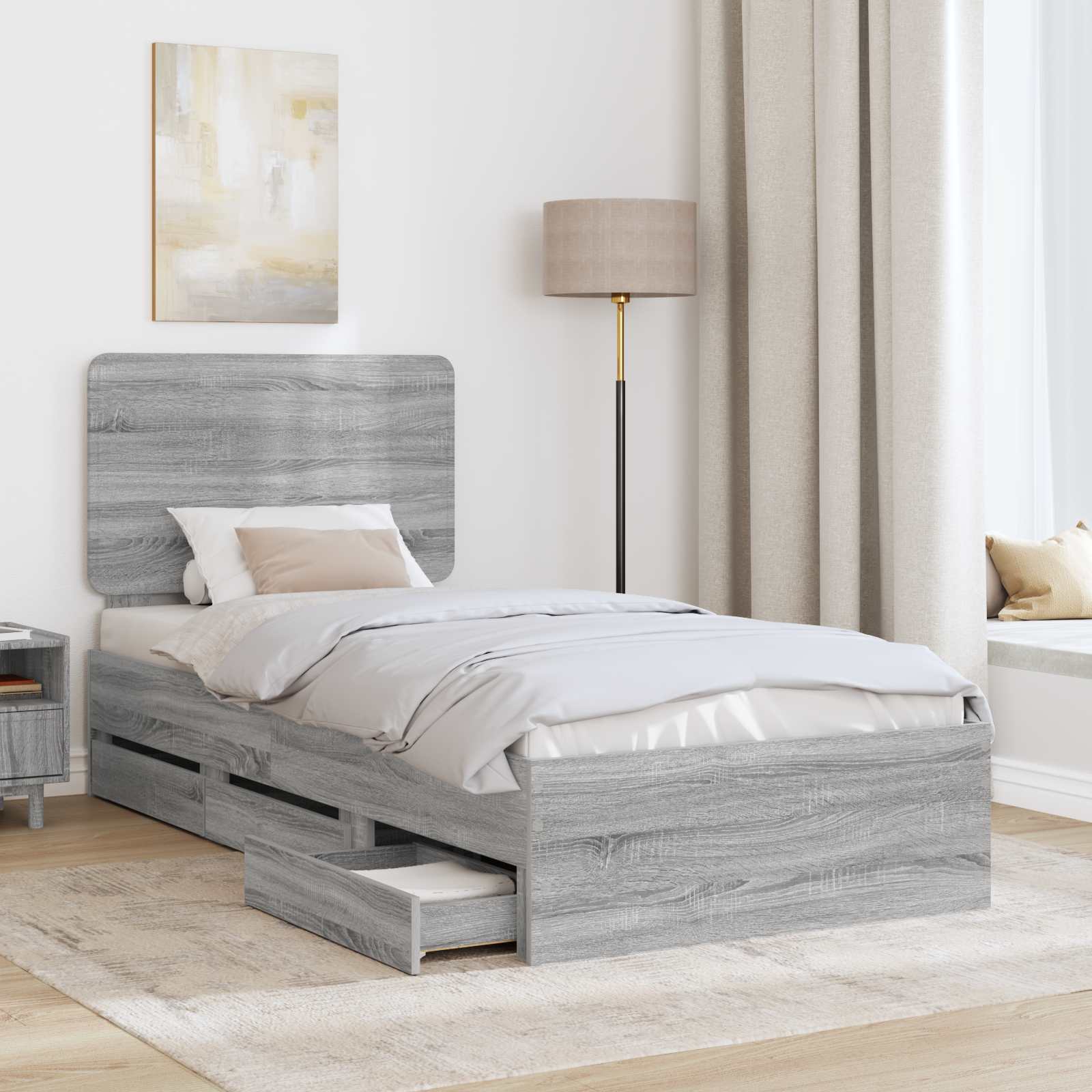 Struttura del letto con cassetto Grigio Sonoma 75 x 190 cm | homemem39