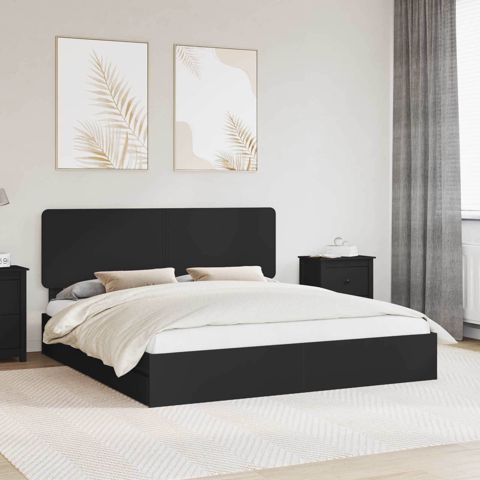 Letto con Contenitore Nero 200 x 200 cm Legno multistrato | homemem39