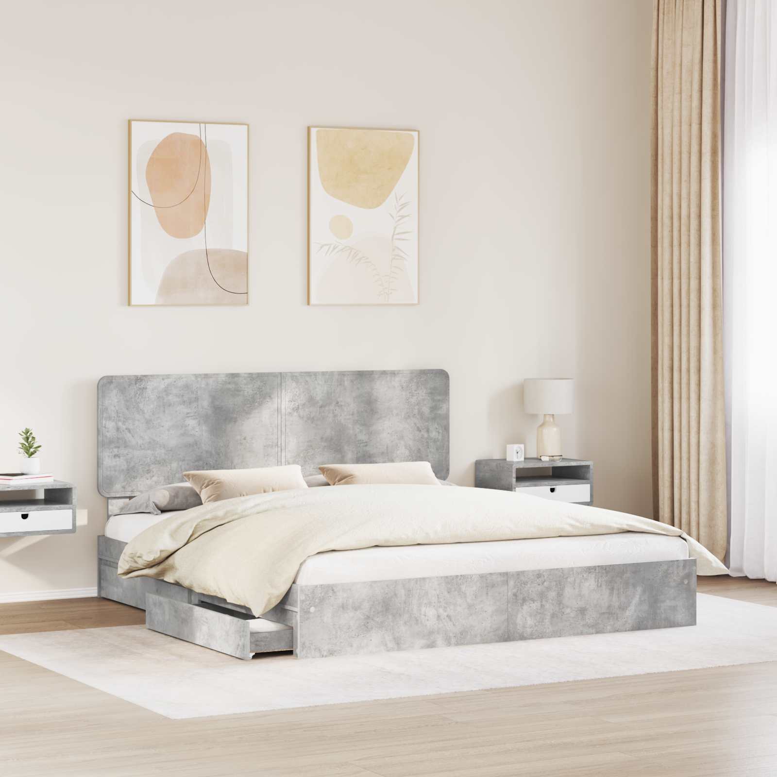 Letto con Contenitore con testiera Grigio cemento 200 x 200 cm | homemem39