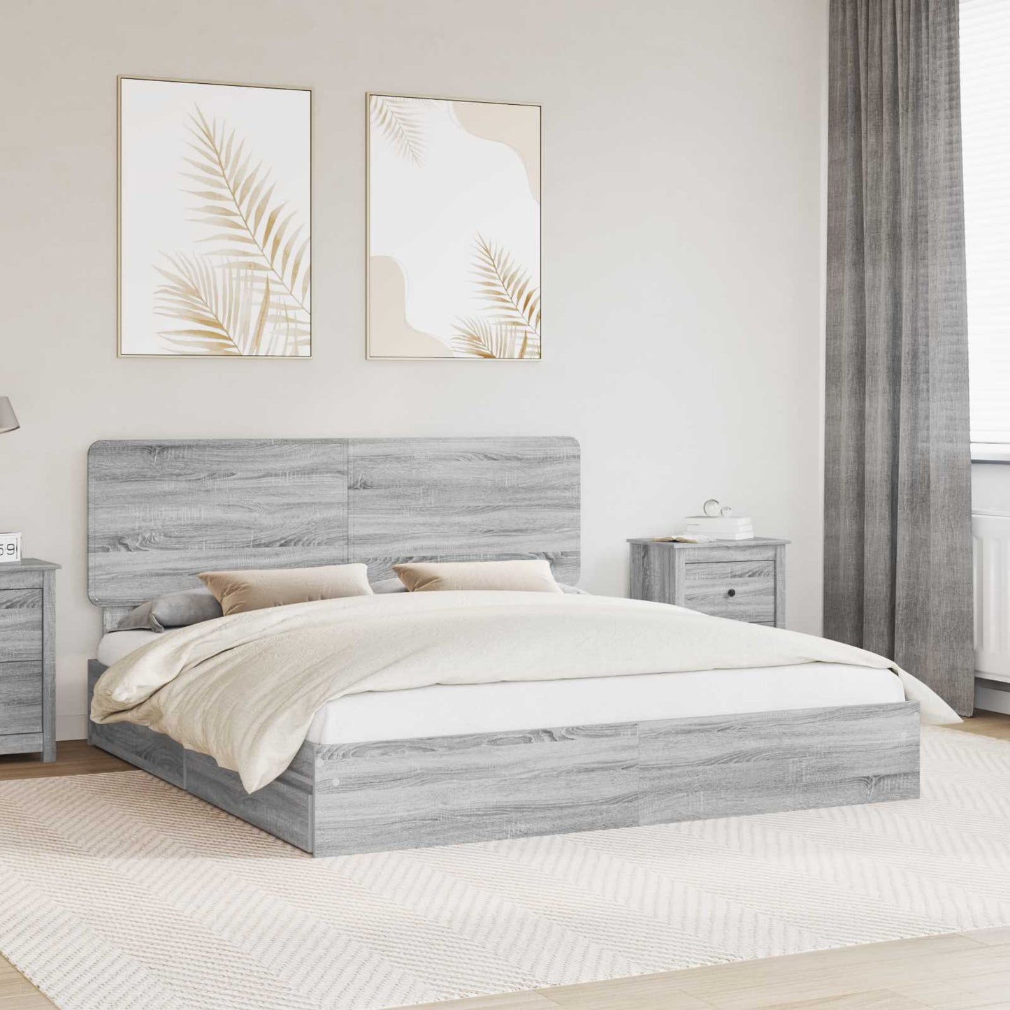 Letto con Contenitore con testiera Grigio Sonoma 200 x 200 cm | homemem39