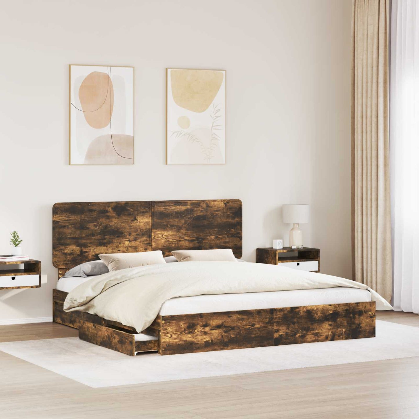 Letto con Contenitore con testiera Rovere fumé 180 x 200 cm | homemem39