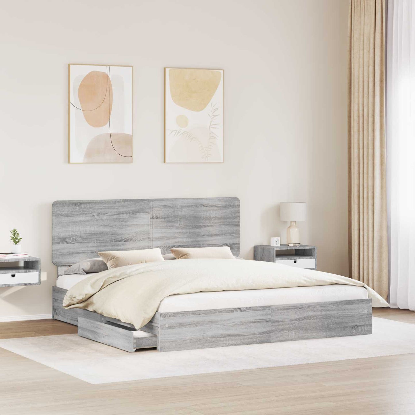 Letto con Contenitore con testiera Grigio Sonoma 180 x 200 cm | homemem39