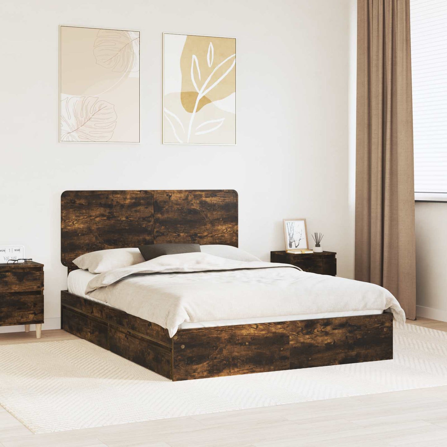 Letto con Contenitore con testiera Rovere fumé 160 x 200 cm | homemem39