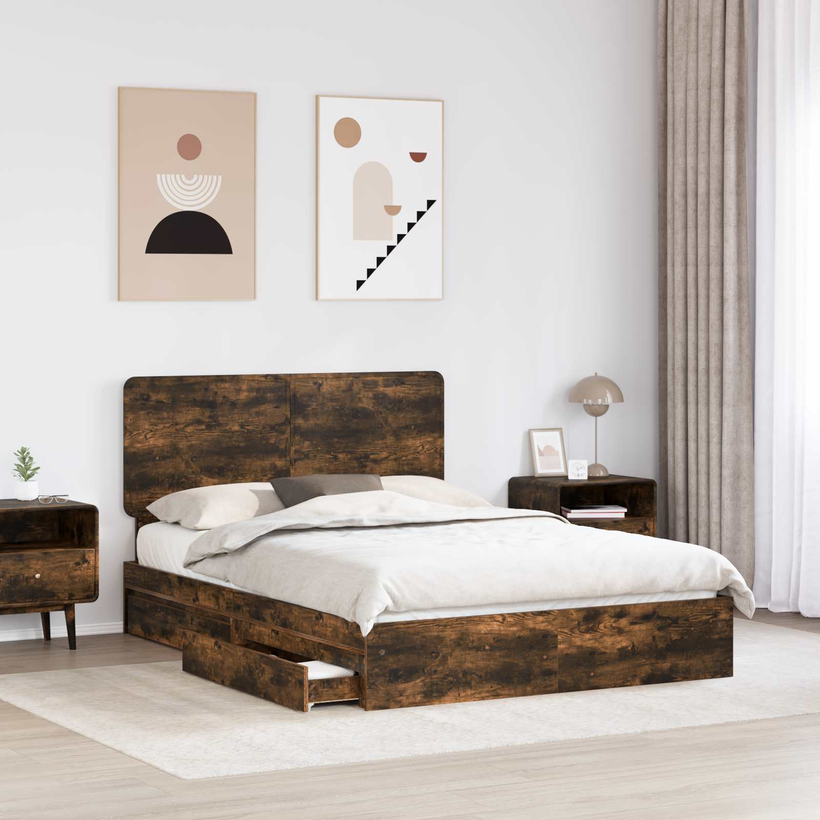 Letto con Contenitore con testiera Rovere fumé 160 x 200 cm | homemem39