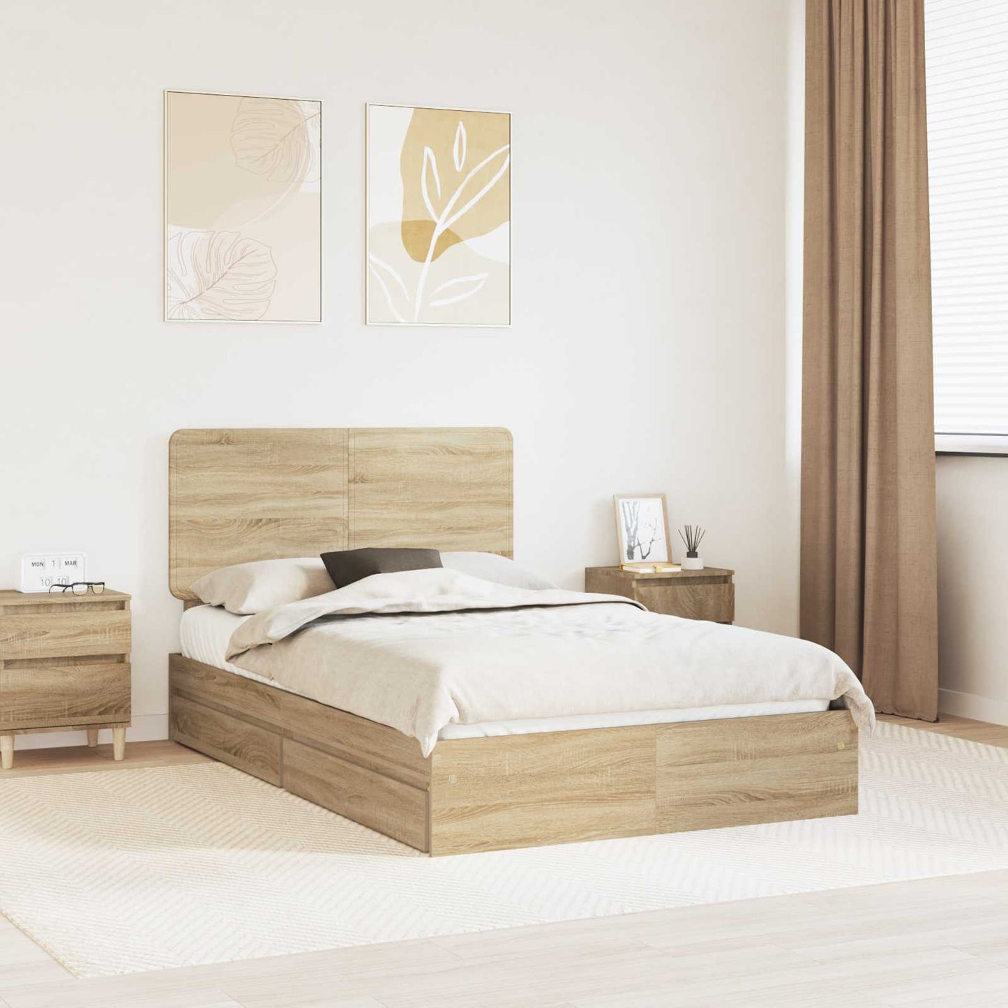 Letto con Contenitore con testiera Rovere Sonoma 135 x 190 cm | homemem39