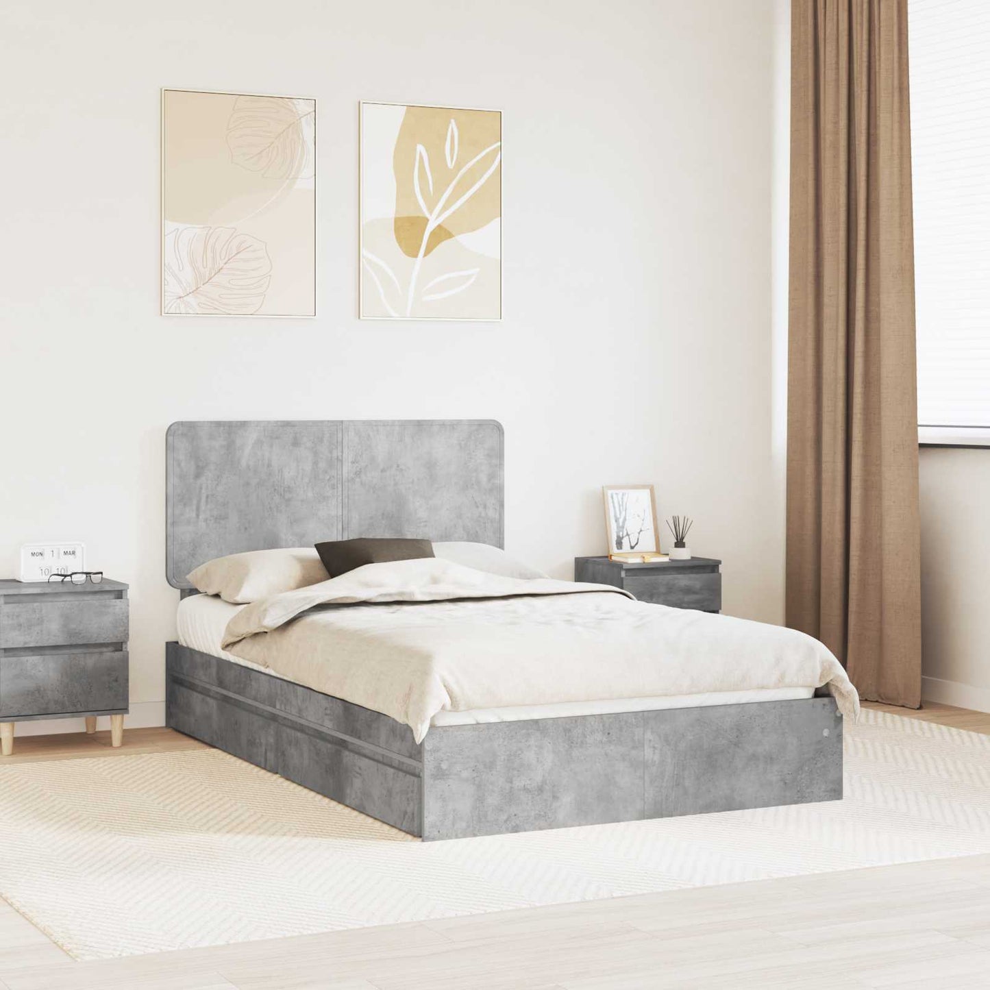 Letto con Contenitore con testiera Grigio cemento 135 x 190 cm | homemem39