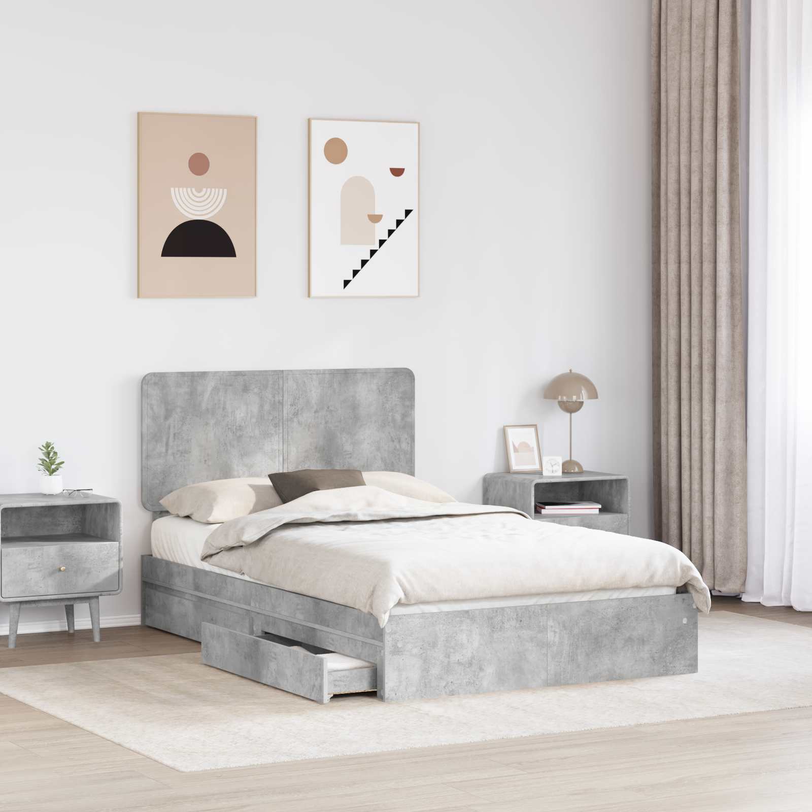 Letto con Contenitore con testiera Grigio cemento 135 x 190 cm | homemem39
