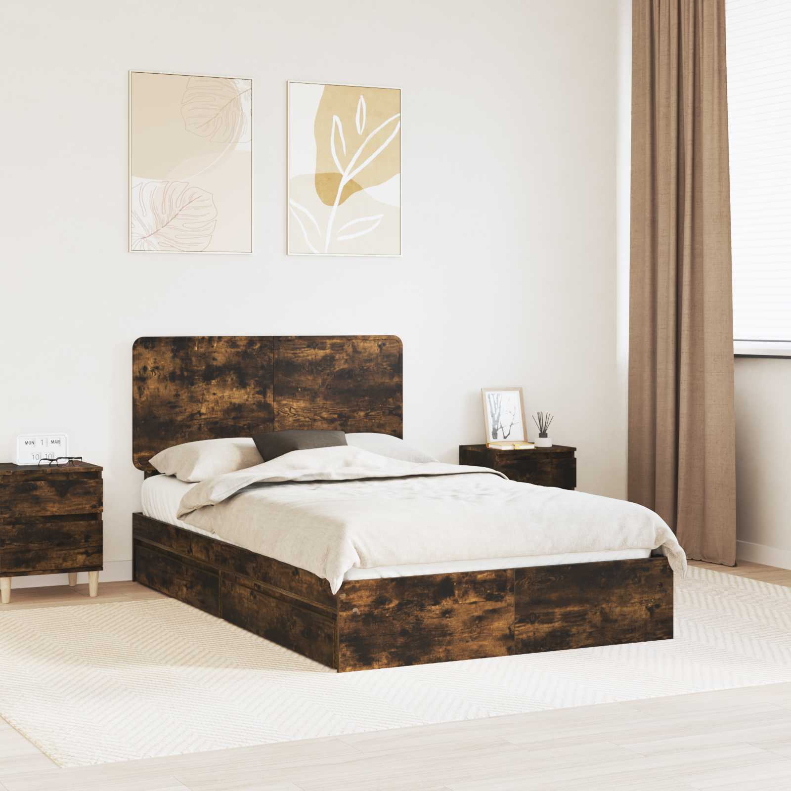 Letto con Contenitore con testiera Rovere fumé 135 x 190 cm | homemem39