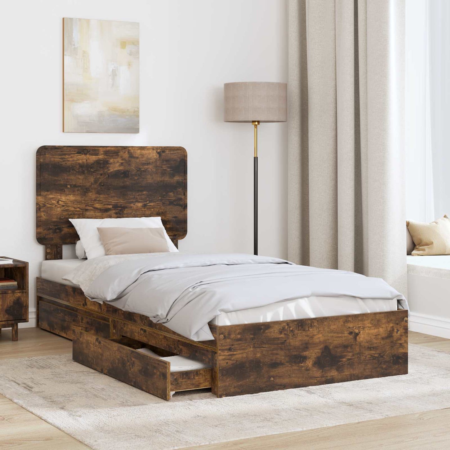Letto con Contenitore con testiera Rovere fumé 100 x 200 cm | homemem39