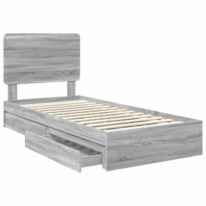 Letto con Contenitore con testiera Grigio Sonoma 100 x 200 cm | homemem39