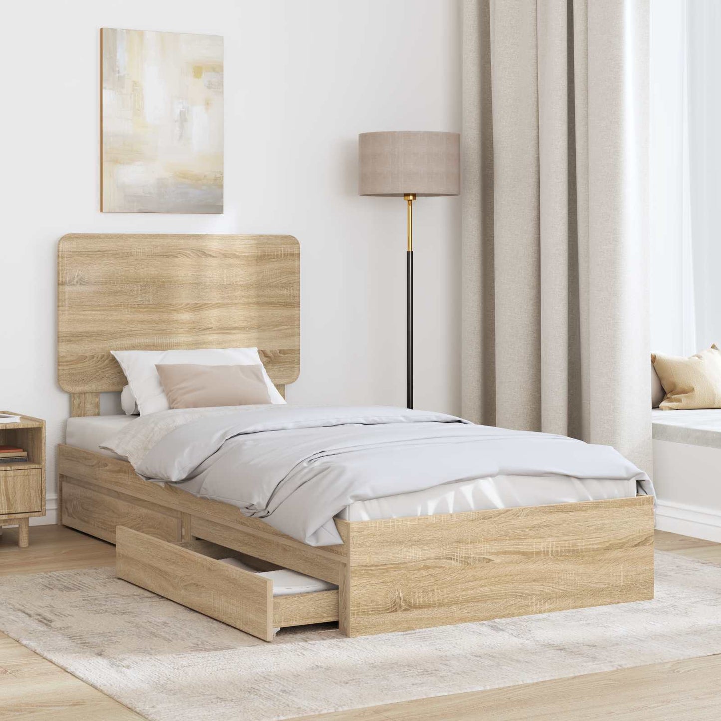 Letto con Contenitore con testiera Rovere Sonoma 90 x 200 cm | homemem39