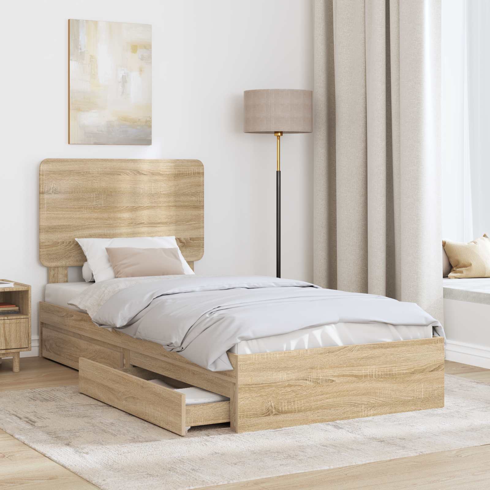 Letto con Contenitore con testiera Rovere Sonoma 90 x 200 cm | homemem39
