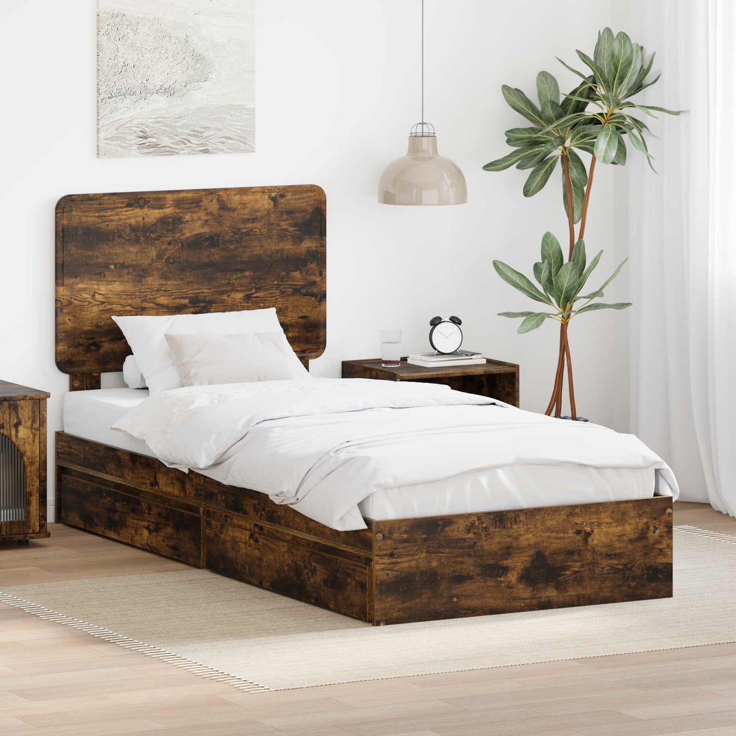 Letto con Contenitore Rovere fumé 90 x 200 cm Legno multistrato | homemem39