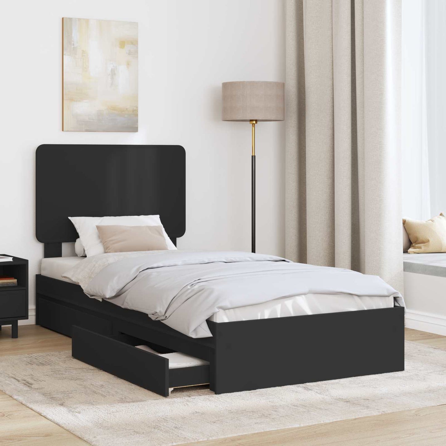 Letto con Contenitore Nero 90 x 190 cm Legno multistrato | homemem39
