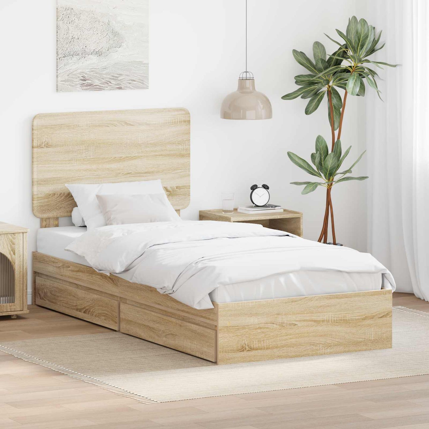 Letto con Contenitore con testiera Rovere Sonoma 90 x 190 cm | homemem39