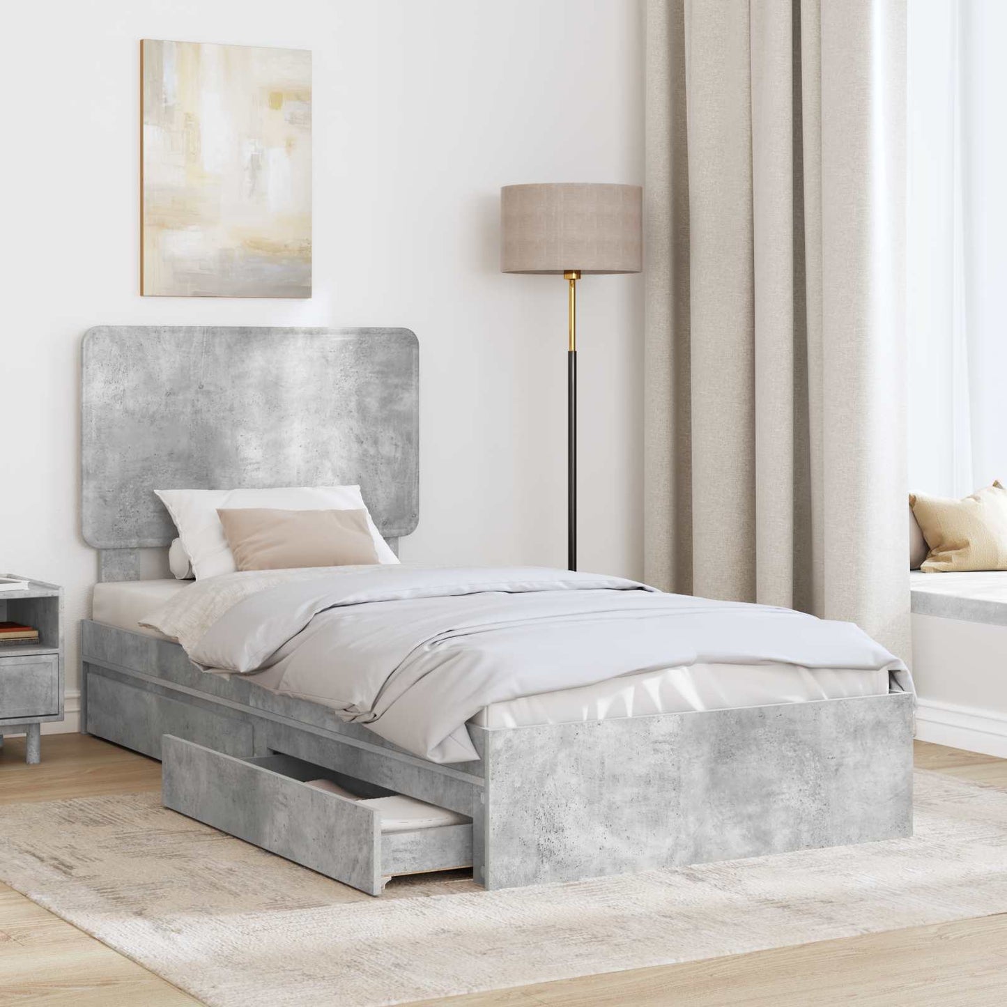 Letto con Contenitore con testiera Grigio cemento 90 x 190 cm | homemem39