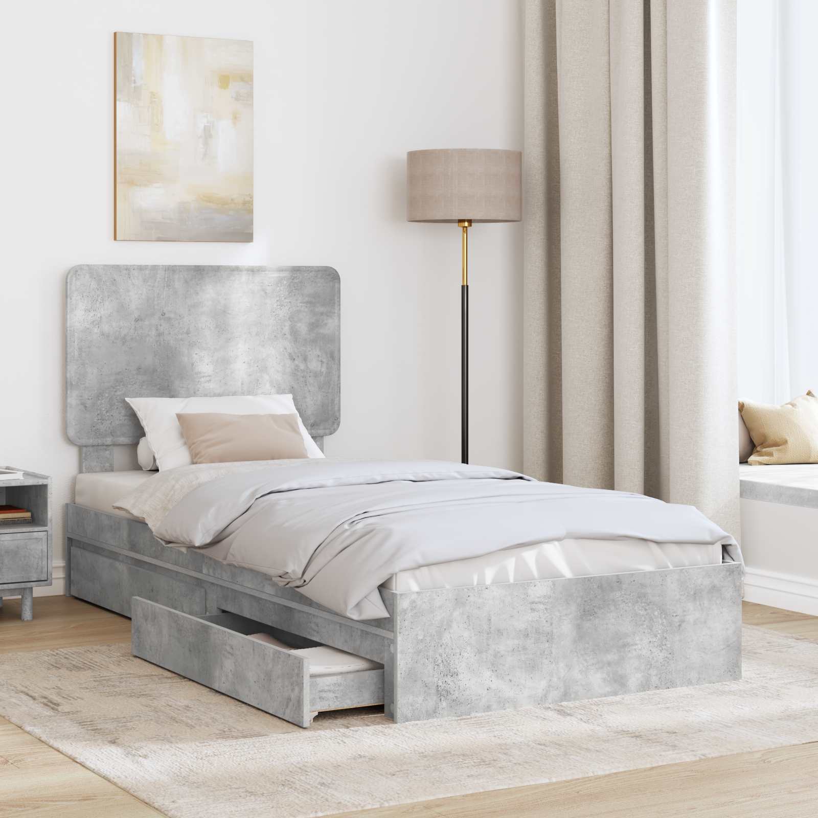 Letto con Contenitore con testiera Grigio cemento 90 x 190 cm | homemem39