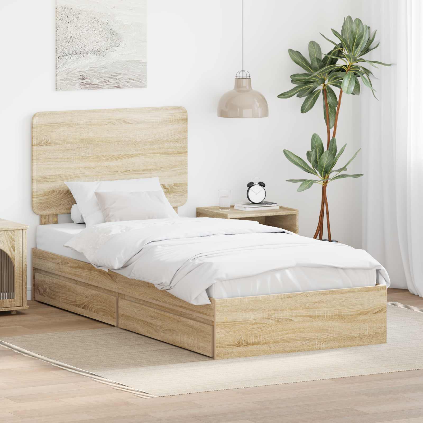 Letto con Contenitore con testiera Rovere Sonoma 75 x 190 cm | homemem39