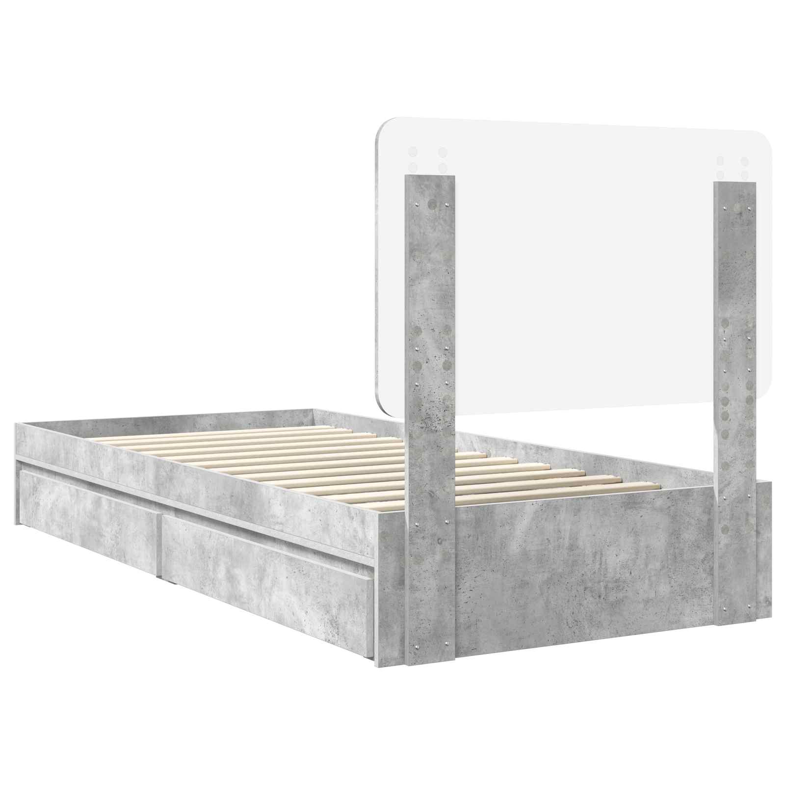 Letto con Contenitore con testiera Grigio cemento 75 x 190 cm | homemem39