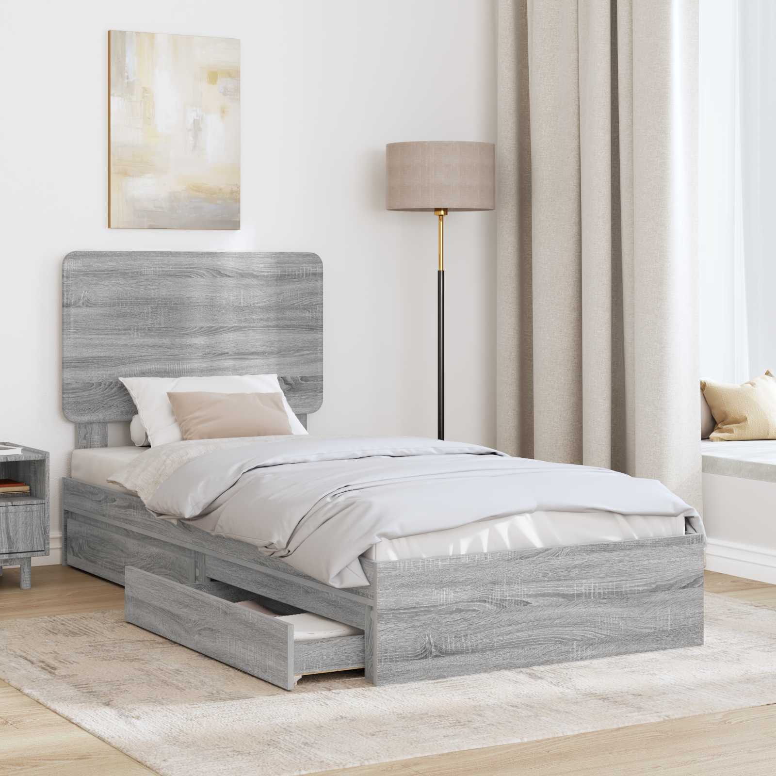 Letto con Contenitore con testiera Grigio Sonoma 75 x 190 cm | homemem39