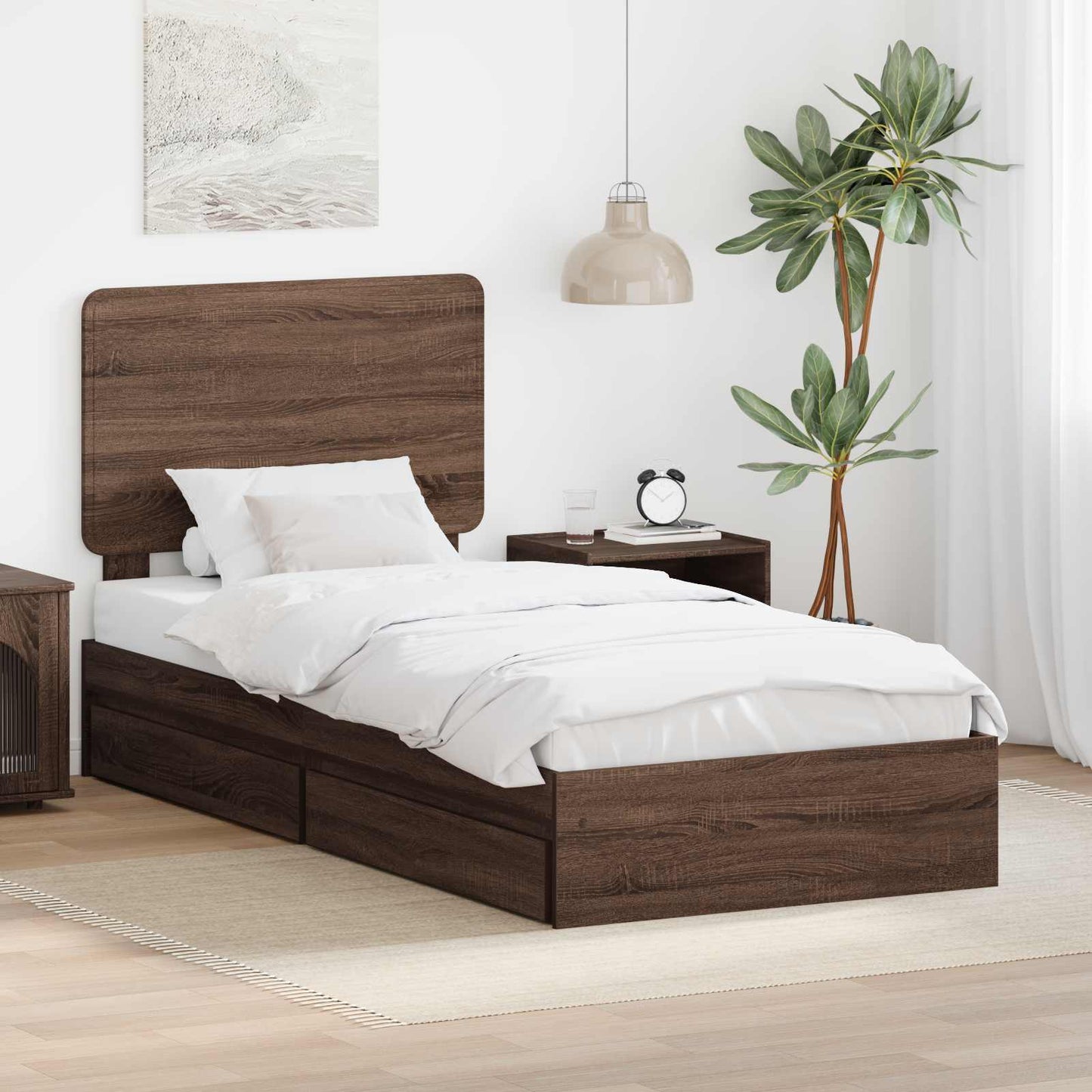 Letto con Contenitore con testiera Rovere Marrone 75 x 190 cm | homemem39